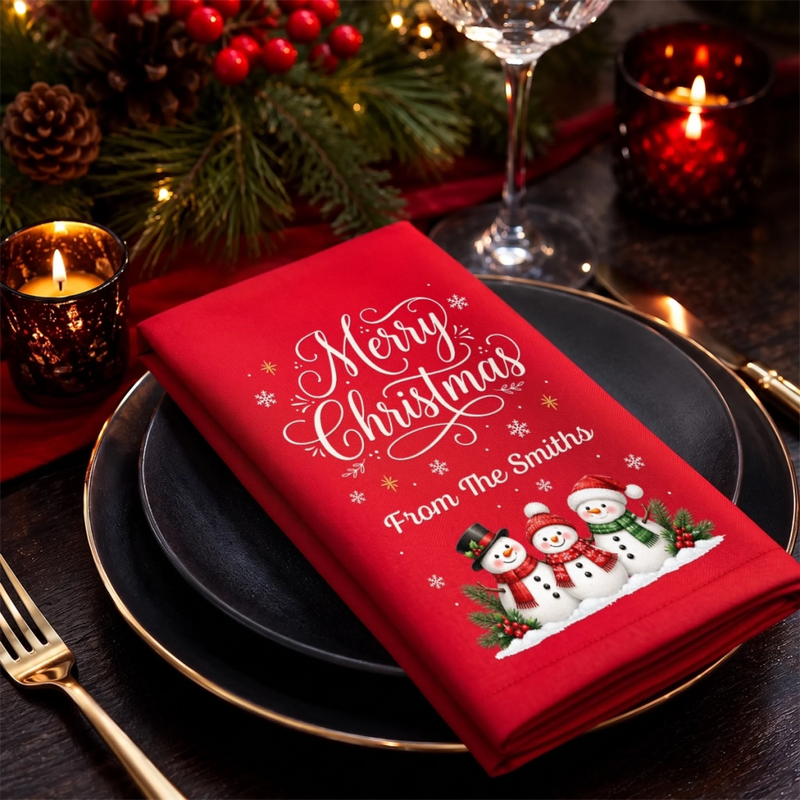 Custom Snowman Cotton Napkin - Personalized Christmas Birthday Gifts For Mom, Dad, Brother, Sister - Making Merry Memories Together