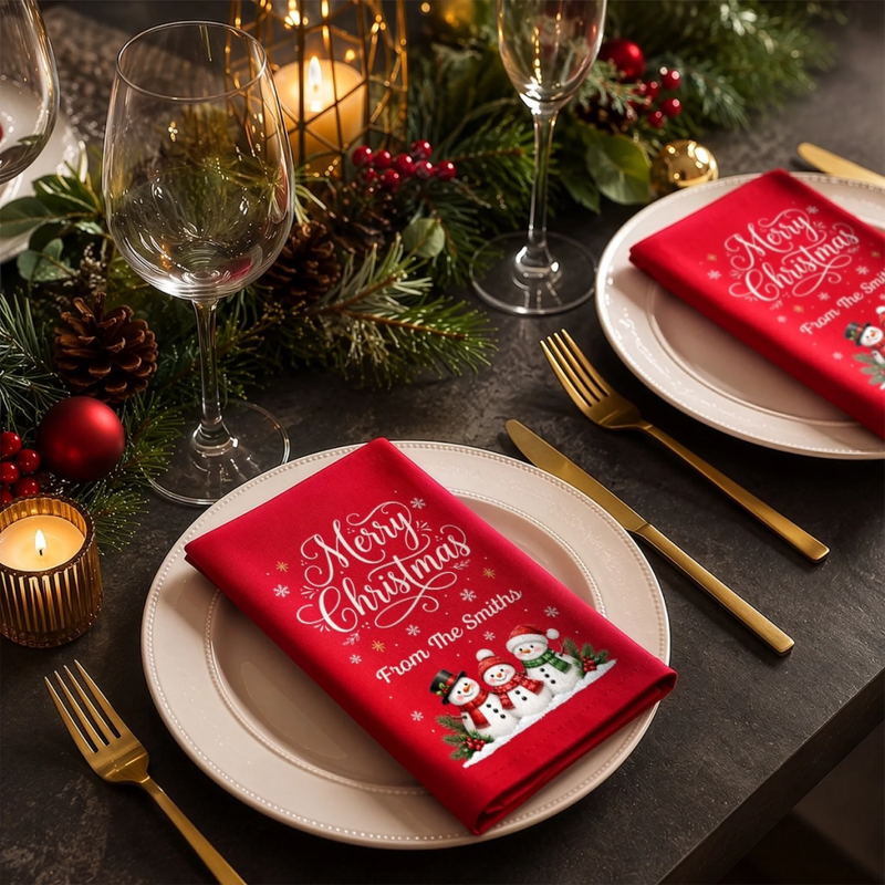 Custom Snowman Cotton Napkin - Personalized Christmas Birthday Gifts For Mom, Dad, Brother, Sister - Making Merry Memories Together