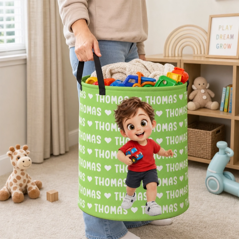 Custom Photo Laundry Basket - Personalized Birthday Gifts For Kids - Clean Room Happy Little Heart