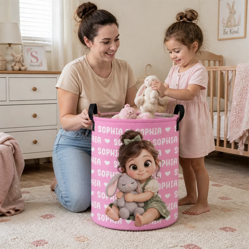 Custom Photo Laundry Basket - Personalized Birthday Gifts For Kids - Clean Room Happy Little Heart