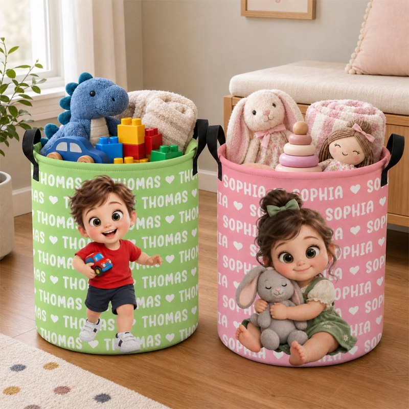 Custom Photo Laundry Basket - Personalized Birthday Gifts For Kids - Clean Room Happy Little Heart