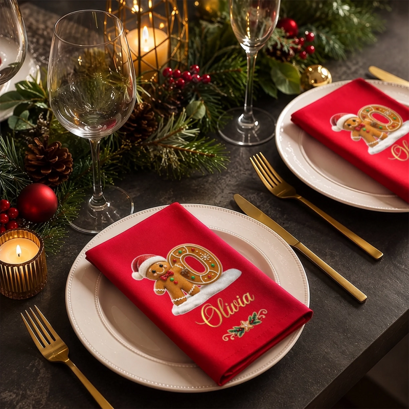 Custom Gingerbread Cotton Napkin - Personalized Christmas Birthday Gifts For Mom, Dad, Brother, Sister - Baking Spirits Bright
