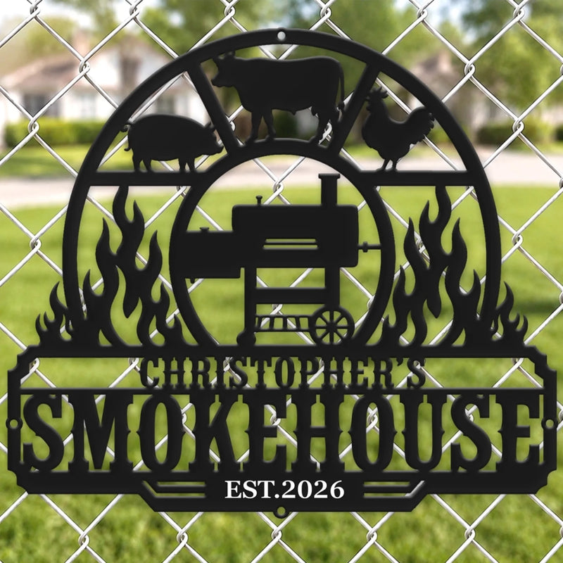 Custom BBQ Shaped Metal Sign - Personalized Grilling Gifts For BBQ Lovers, Husband, Son, Grandson, Brother, Grandpa, Dad, Yourself - Smokin Hot Flavor Everyday Here