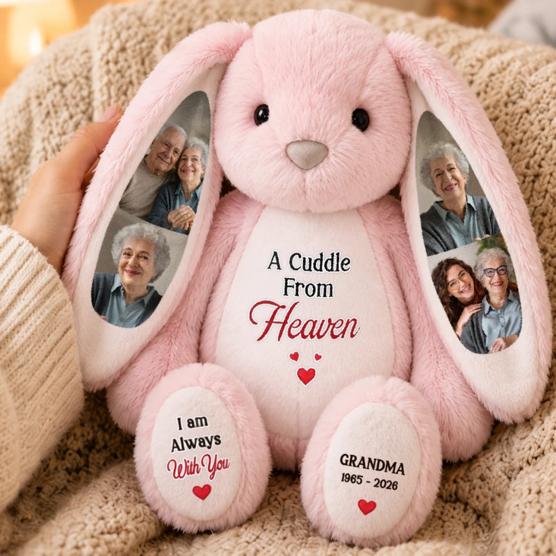 Custom Photo Heart Bunny Plush - Personalized  Memorial Sympathy Gifts For Loss Of Mom, Dad, Grandma, Grandpa - Carried In My Heart Forever