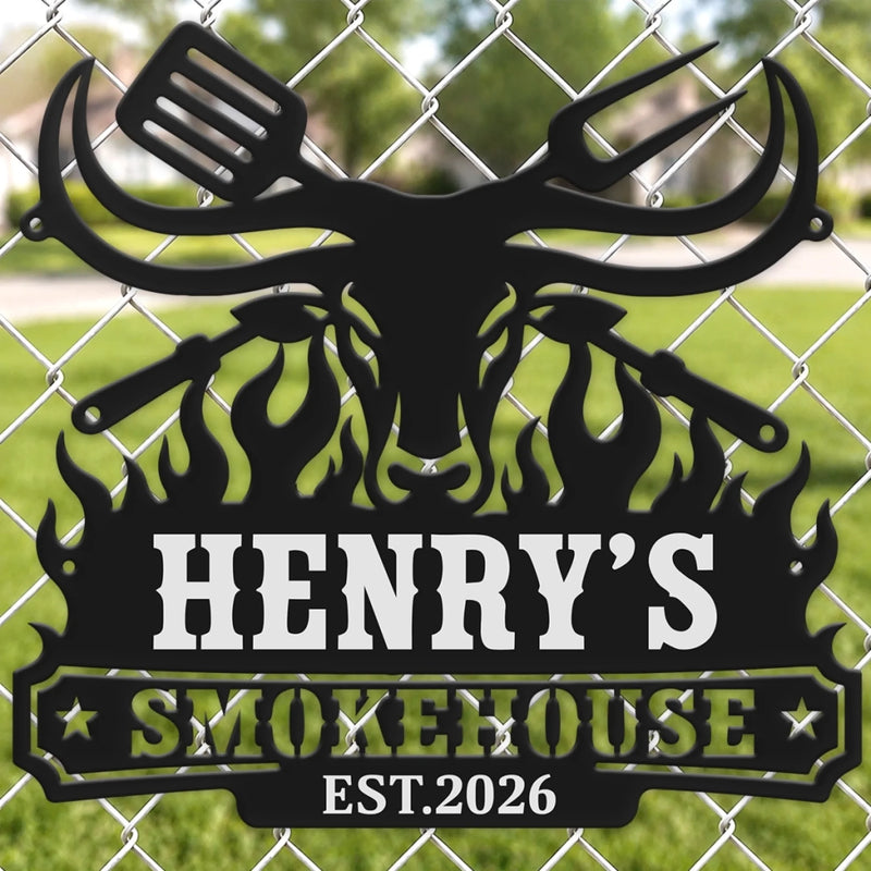 Custom BBQ Shaped Metal Sign - Personalized Grilling Gifts For BBQ Lovers, Husband, Son, Grandson, Brother, Grandpa, Dad, Yourself - Fire Up The Charcoal Grill