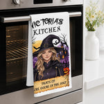 Custom Witchy Kitchen Towel - Personalized Halloween Birthday Gifts For Witch, Wife, Daughter, Besties, Sisters, Granddaughter, Grandma, Mom, Yourself - Welcome To My Wicked Kitchen