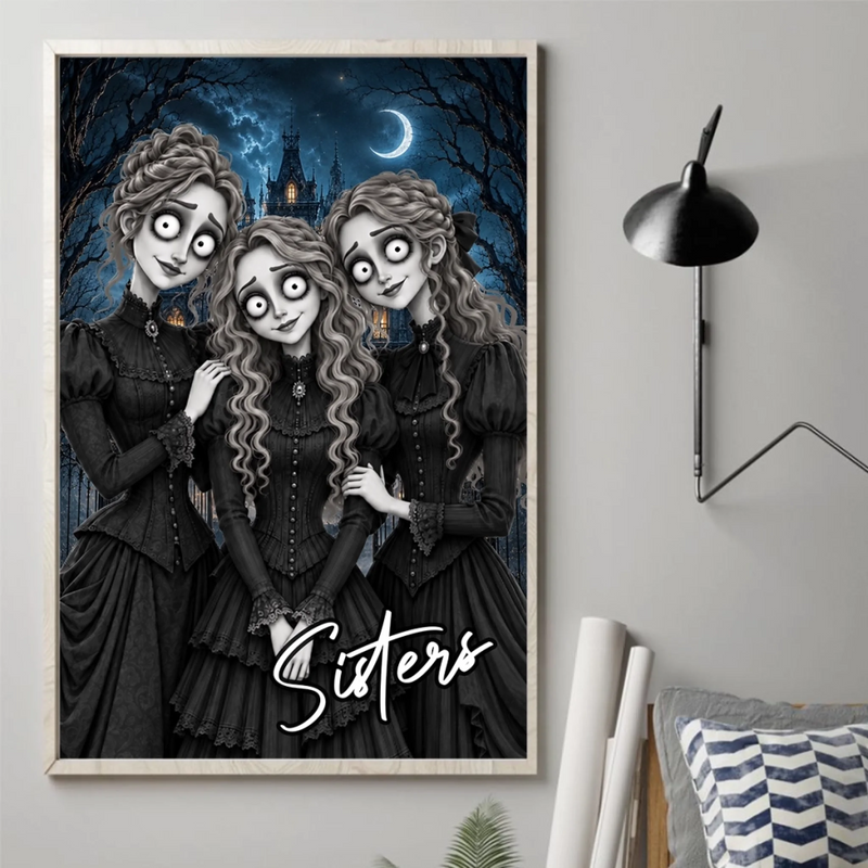 Custom Photo Gothic Vertical Poster - Personalized Best Friend Halloween Birthday Gifts For Women, Besties, Sisters, BFF - Forever Bound, Sisterly Souls