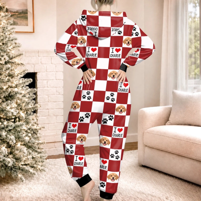 Custom Photo Onesie Pajamas - Personalized Christmas Birthday Gifts For Dog Cat Lovers, Dog Dad And Mom, Cat Owners -  Sleep, Eat, Repeat
