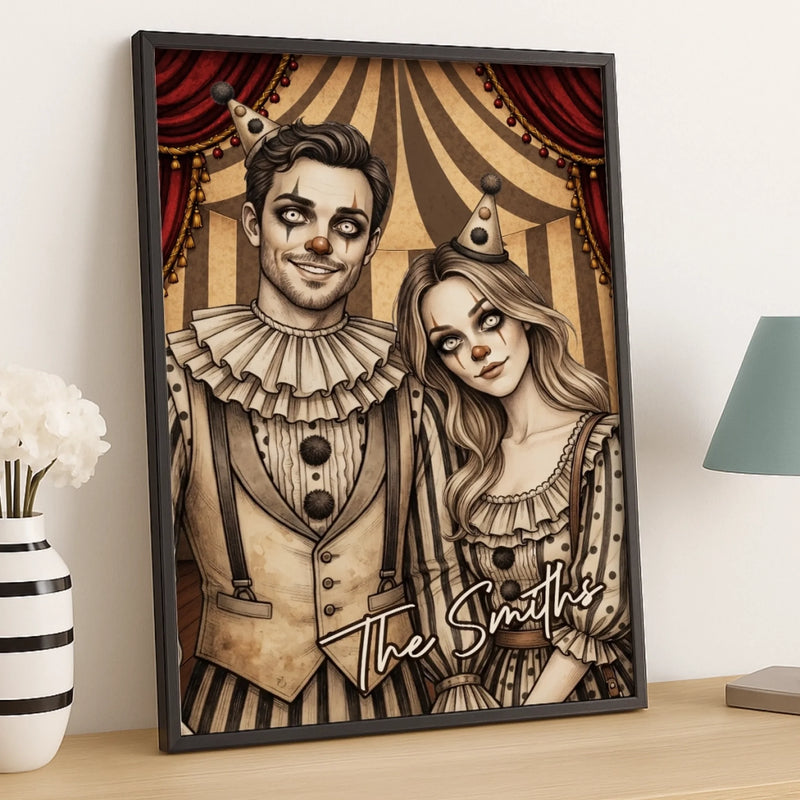 Custom Photo Clown Vertical Poster - Personalized Halloween Anniversary Wedding Gifts For Husband And Wife, Him And Her - Crazy In Love Together