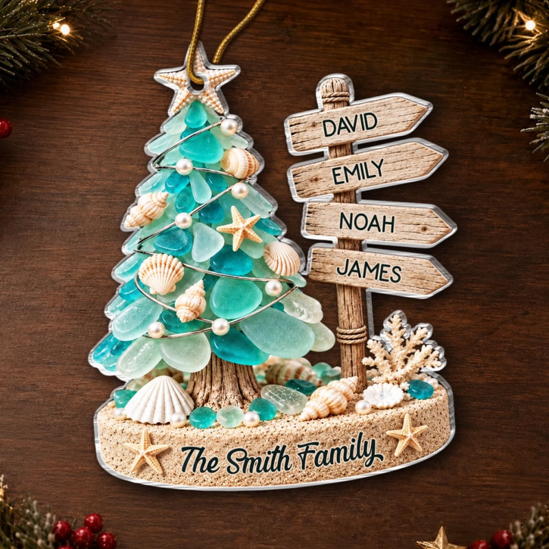 Custom Sea Glass Acrylic Ornament - Personalized Christmas Birthday Gifts For Mom, Dad, Brother, Sister - Christmas Memories To Treasure