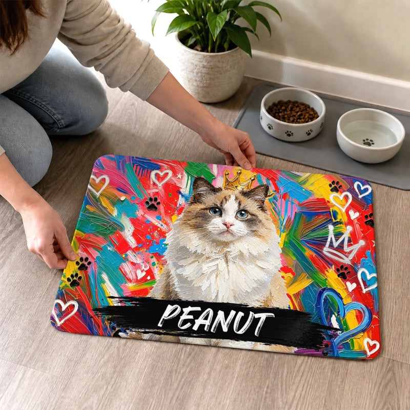 Custom Photo Pet Feeding Mat - Personalized Birthday Gifts For Dog Cat Lovers, Dog Dad And Mom, Cat Owners - Sweet Paws, Happy Soul