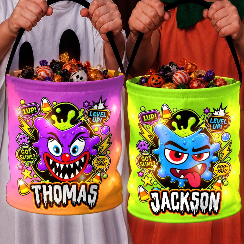 Custom Monster LED Light Bucket Bag - Personalized Halloween Birthday Gifts For Kids - Monster Candy Hunter