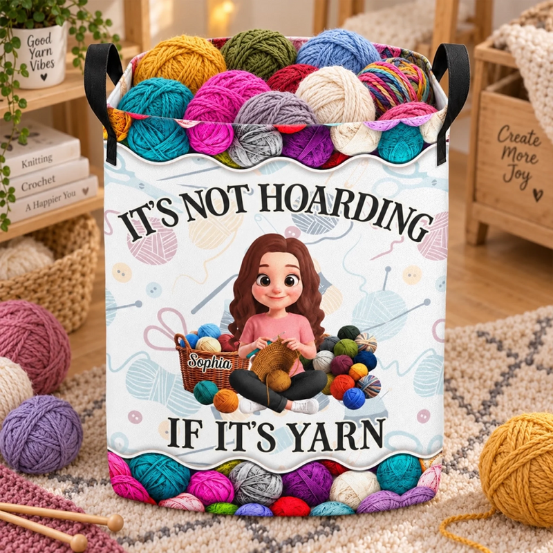 Custom Yarn Laundry Basket - Personalized Birthday Gifts For Crochet Knitting Lovers, Crocheters, Knitters - Powered By Yarn
