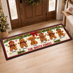 Custom Gingerbread Runner Rug - Personalized Christmas Birthday Gifts For Mom, Dad, Brother, Sister - Our Sweet Family Lives Here