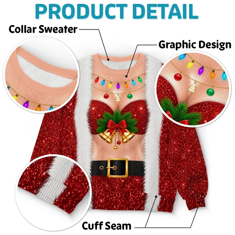 Custom Funny Ugly Sweatshirt - Personalized Christmas Birthday Gifts For Wife, Daughter, Besties, Sisters, Granddaughter, Grandma, Mom, Yourself - Santa's Cheekiest Helper
