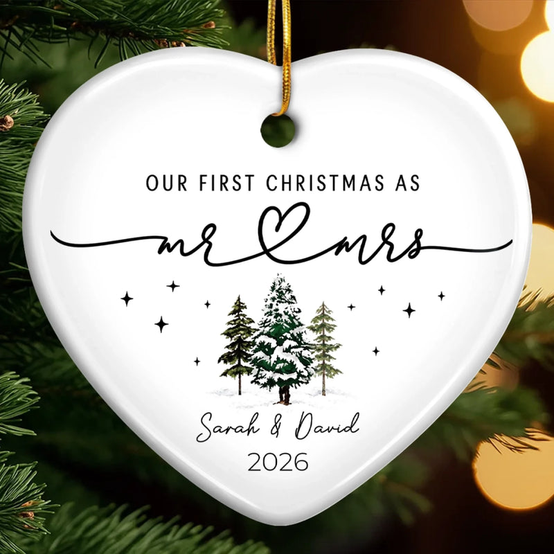 Custom Mr Mrs Ceramic Ornament - Personalized Christmas First Christmas Keepsake Gifts For Husband And Wife - Love Found In The Tide