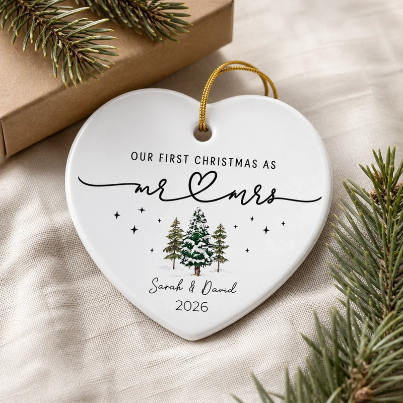 Custom Mr Mrs Ceramic Ornament - Personalized Christmas First Christmas Keepsake Gifts For Husband And Wife - Love Found In The Tide