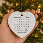 Custom Wedding Date Ceramic Ornament - Personalized Calendar Gift, First Christmas Married Keepsake For Husband And Wife, Him And Her - Love You As Always