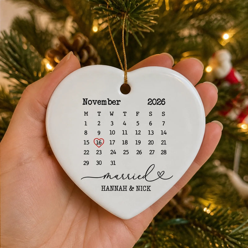 Custom Wedding Date Ceramic Ornament - Personalized Calendar Gift, First Christmas Married Keepsake For Husband And Wife, Him And Her - Love You As Always