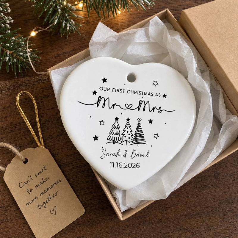 Custom Mr & Mrs Ceramic Ornament - Personalized First Holiday Married Keepsake, First Christmas Married Gift For Husband And Wife - Love You As Always