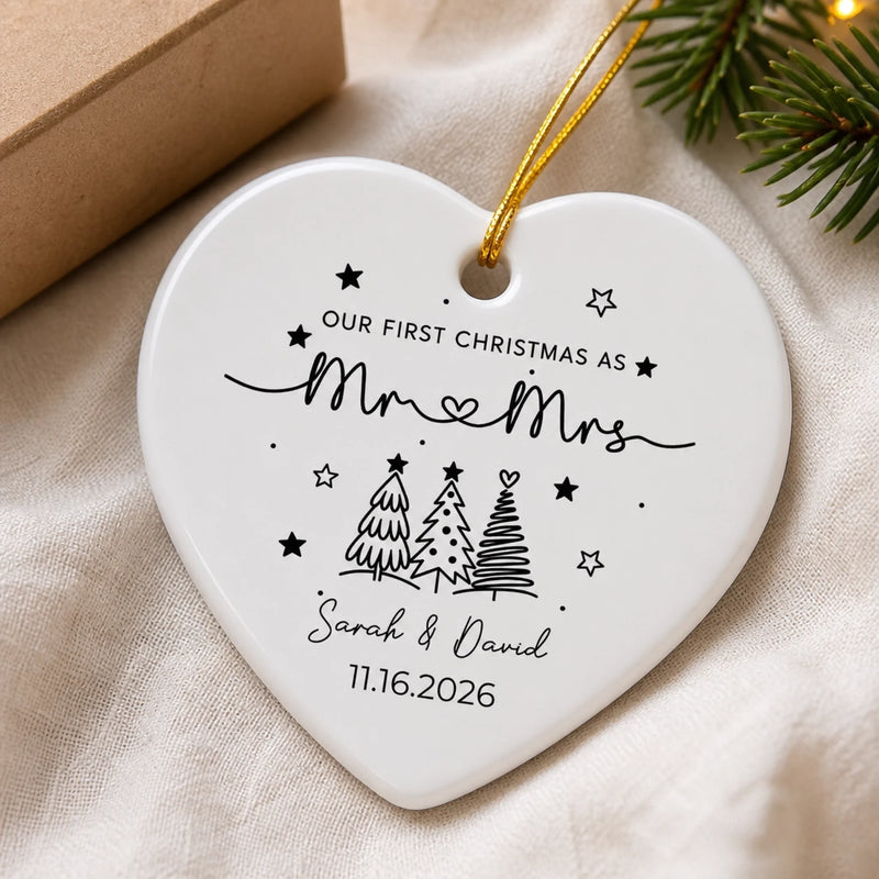Custom Mr & Mrs Ceramic Ornament - Personalized First Holiday Married Keepsake, First Christmas Married Gift For Husband And Wife - Love You As Always