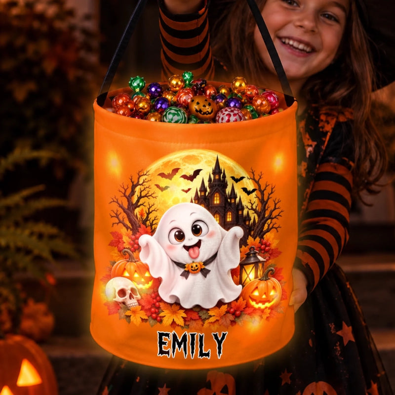 Custom Photo LED Light Bucket Bag - Personalized Halloween Birthday Gifts For Kids - Little Monsters Come Out Tonight