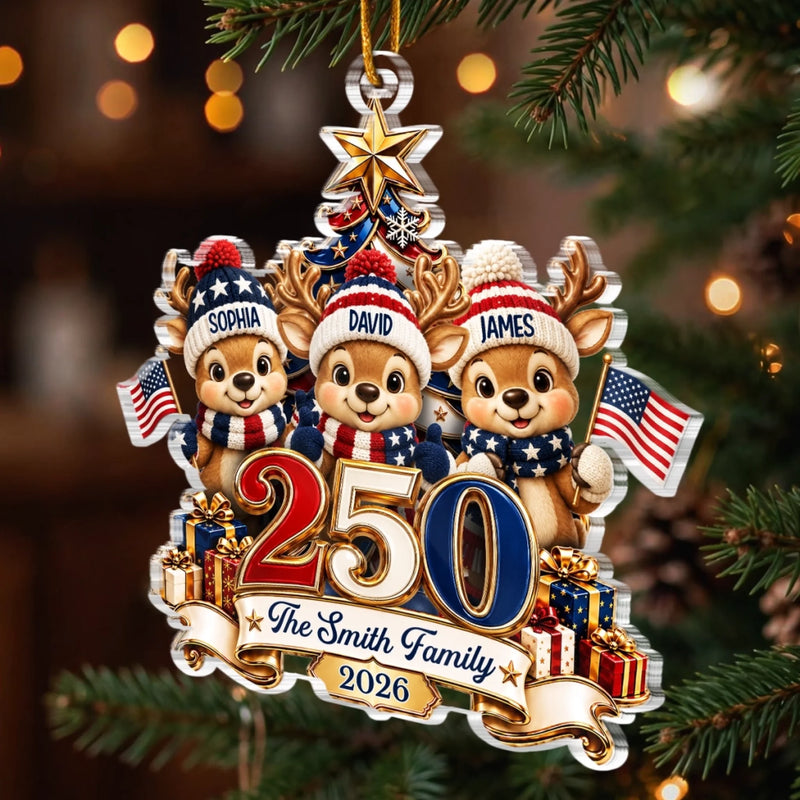 Custom Acrylic Ornament - Personalized America 250th Anniversary Christmas Gifts For Mom, Dad, Brother, Sister - Christmas Cheer Starts Here