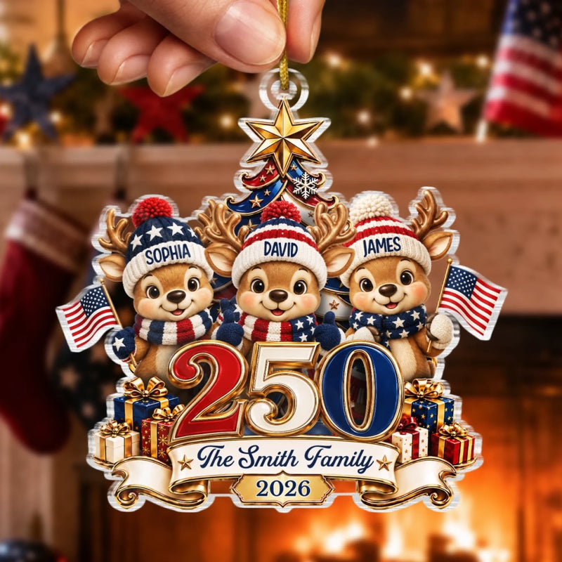 Custom Acrylic Ornament - Personalized America 250th Anniversary Christmas Gifts For Mom, Dad, Brother, Sister - Christmas Cheer Starts Here