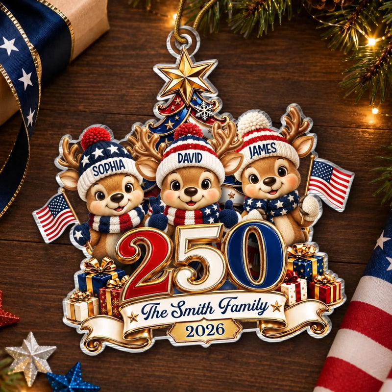 Custom Acrylic Ornament - Personalized America 250th Anniversary Christmas Gifts For Mom, Dad, Brother, Sister - Christmas Cheer Starts Here