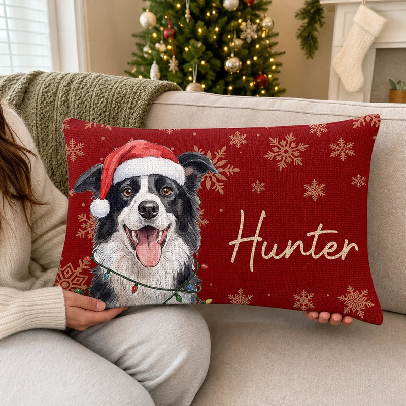 Custom Photo Woven Pillow - Personalized Christmas Birthday Gifts For Dog Cat Lovers, Dog Dad And Mom, Cat Owners - Furry Christmas Friends