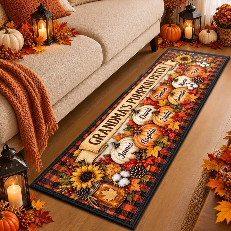 Custom Pumpkin Runner Rug - Personalized Birthday Gifts For Mom, Dad, Brother, Sister - Home Filled With Fall Blessings