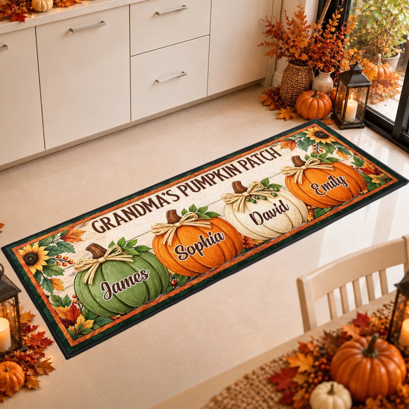 Custom Pumpkin Runner Rug - Personalized Birthday Gifts For Mom, Dad, Brother, Sister - Welcome To Our Harvest Home