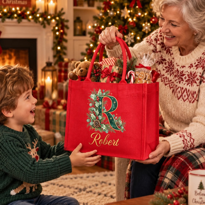 Custom Burlap Tote Bag - Personalized Christmas Birthday Gifts For Mom, Dad, Brother, Sister - Joyfully Gathered This Season