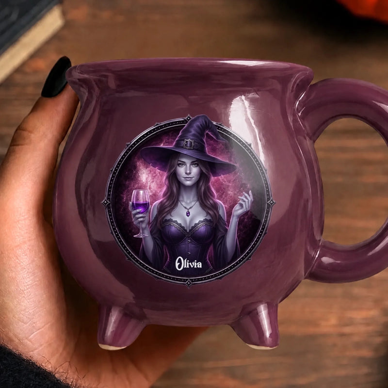 Custom Photo Gothic Witchy Cauldron Coffee Mug - Personalized Halloween Gifts For Witch, Wife, Daughter, Besties, Sisters, Granddaughter, Grandma, Mom, Yourself - Spooky Magic In The Air