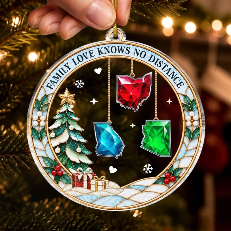 Custom Long Distance Acrylic Ornament - Personalized Christmas Birthday Gifts For Mom, Dad, Brother, Sister - Together In Heart Every Day