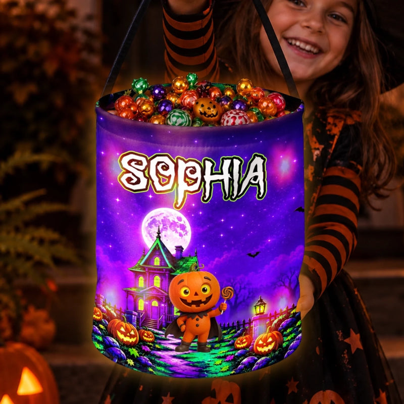 Custom LED Light Bucket Bag - Personalized Halloween Birthday Gifts For Kids - Spooky Sweet Night Of Fun