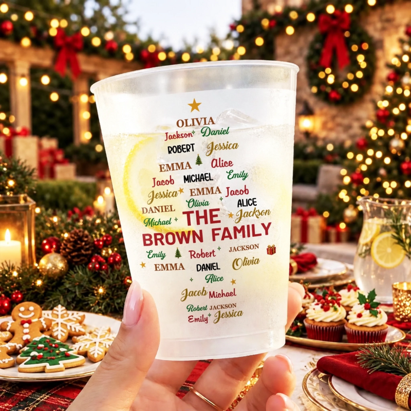 Custom Party Cups - Personalized Christmas Birthday Gifts For Mom, Dad, Brother, Sister - Our Holiday Happiness