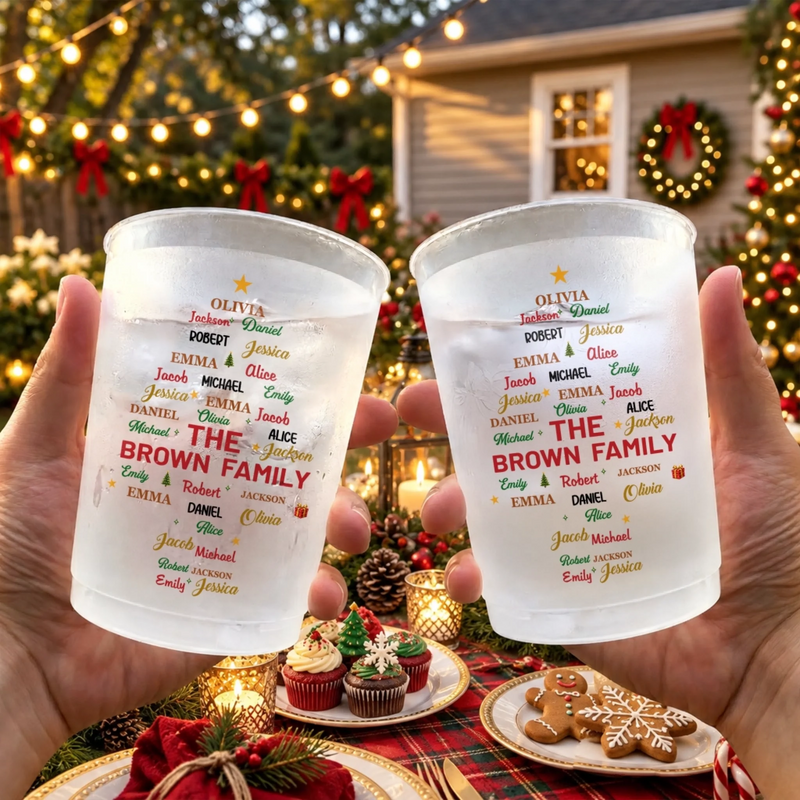 Custom Party Cups - Personalized Christmas Birthday Gifts For Mom, Dad, Brother, Sister - Our Holiday Happiness