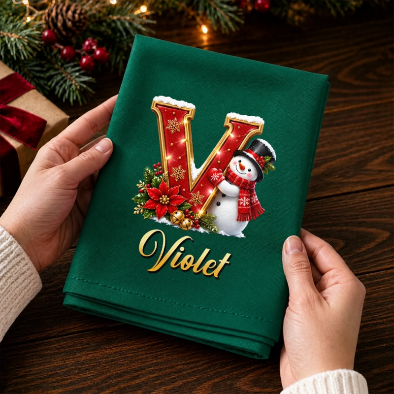 Custom Snowman Cotton Napkin - Personalized Christmas Birthday Gifts For Mom, Dad, Brother, Sister - Sparkle Shine Celebrate copy