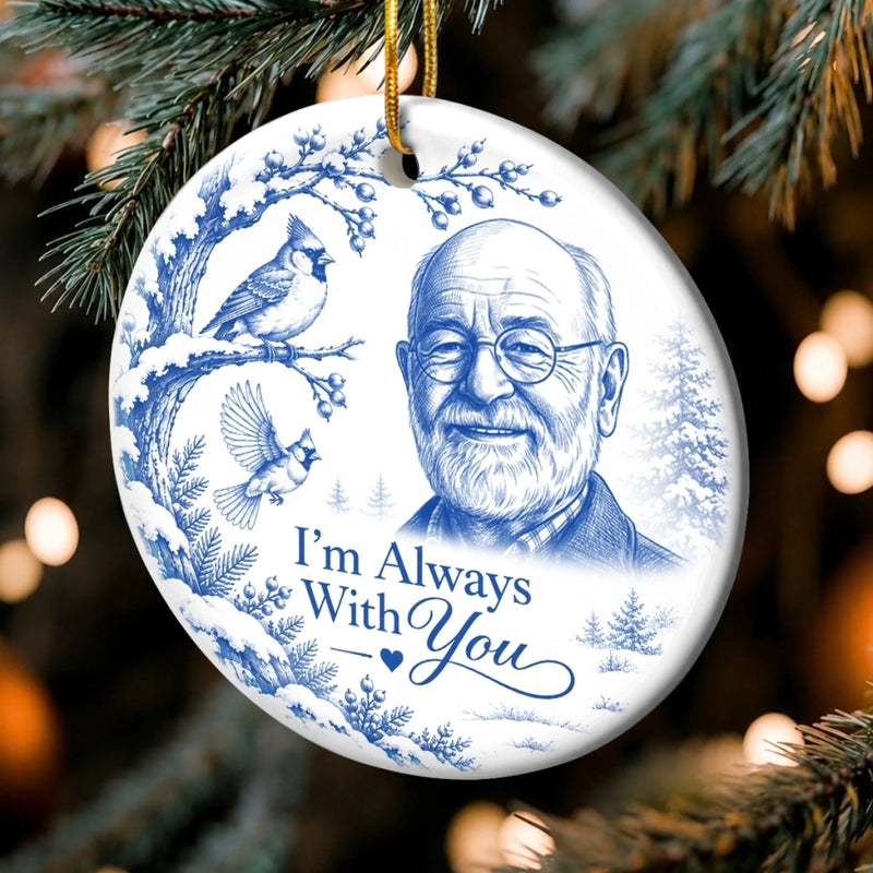 Custom Photo Ceramic Ornament - Personalized Christmas Memorial Sympathy Gifts For Loss Of Mom, Dad - Peaceful Hearts Living In Love