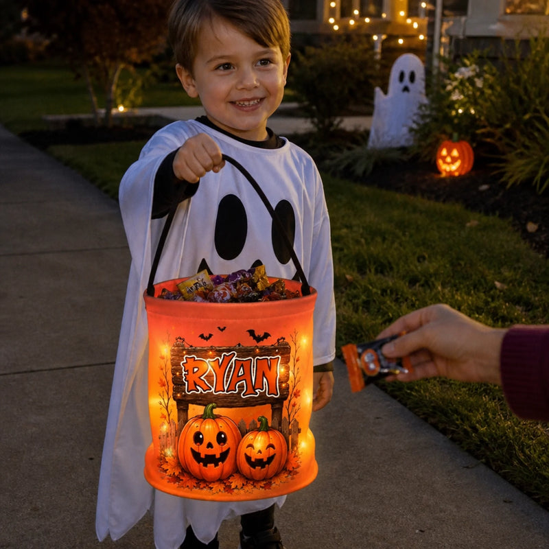 Custom LED Light Bucket Bag - Personalized Halloween Birthday Gifts For Kids - Halloween Magic Starts Here