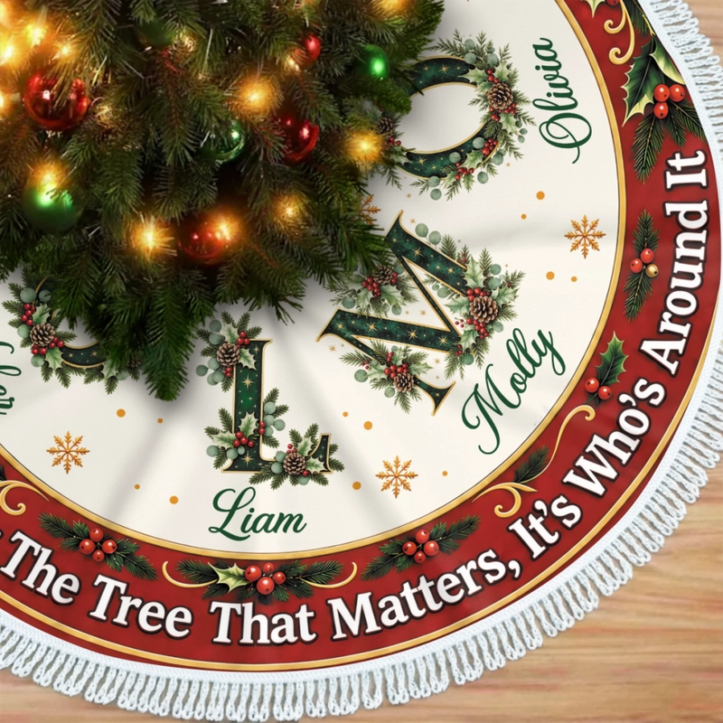 Custom Tree Skirt - Personalized Christmas Birthday Gifts For Mom, Dad, Brother, Sister - Gather Around With Love