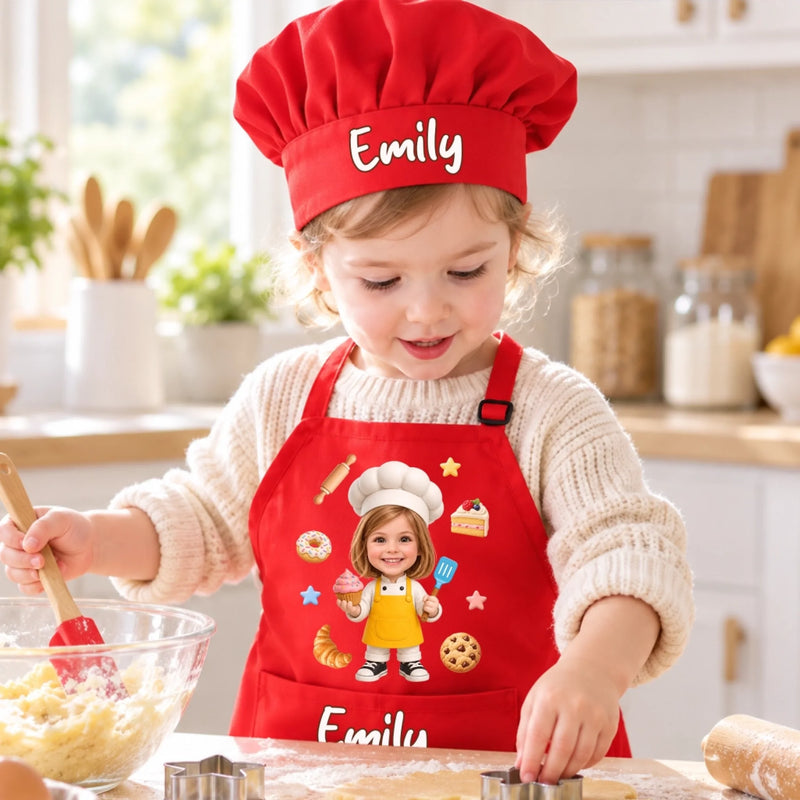 Custom Photo Apron Chef Hat Set - Personalized Birthday Gifts For Kids - Too Sweet To Resist