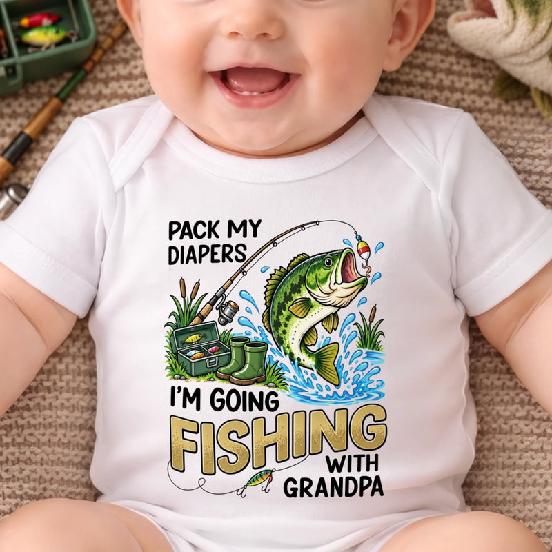 Custom Baby Onesie - Personalized Baby Shower, Gender Reveal Gifts For New Moms, New Dads, New Parents - Pack My Diapers Going Fishing