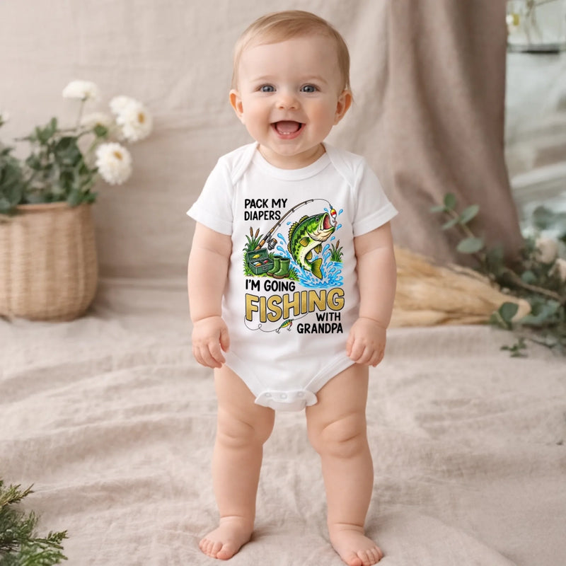 Custom Baby Onesie - Personalized Baby Shower, Gender Reveal Gifts For New Moms, New Dads, New Parents - Pack My Diapers Going Fishing