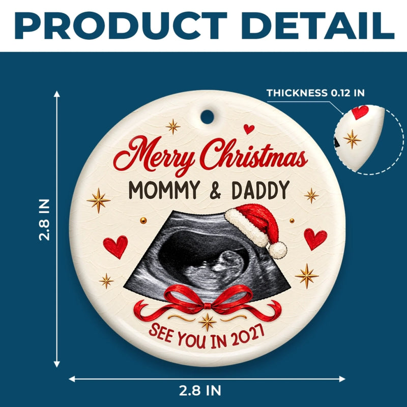 Custom Ultrasound Photo Christmas Gifts for Expecting Parents - Personalized Ceramic Ornament