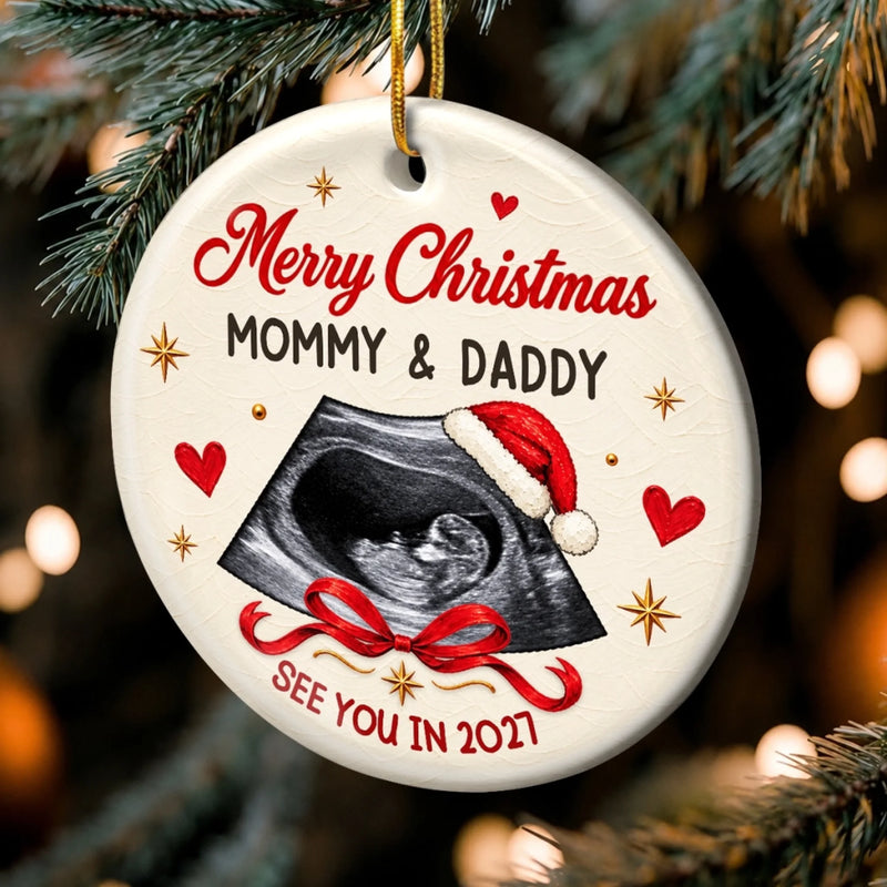 Custom Ultrasound Photo Christmas Gifts for Expecting Parents - Personalized Ceramic Ornament