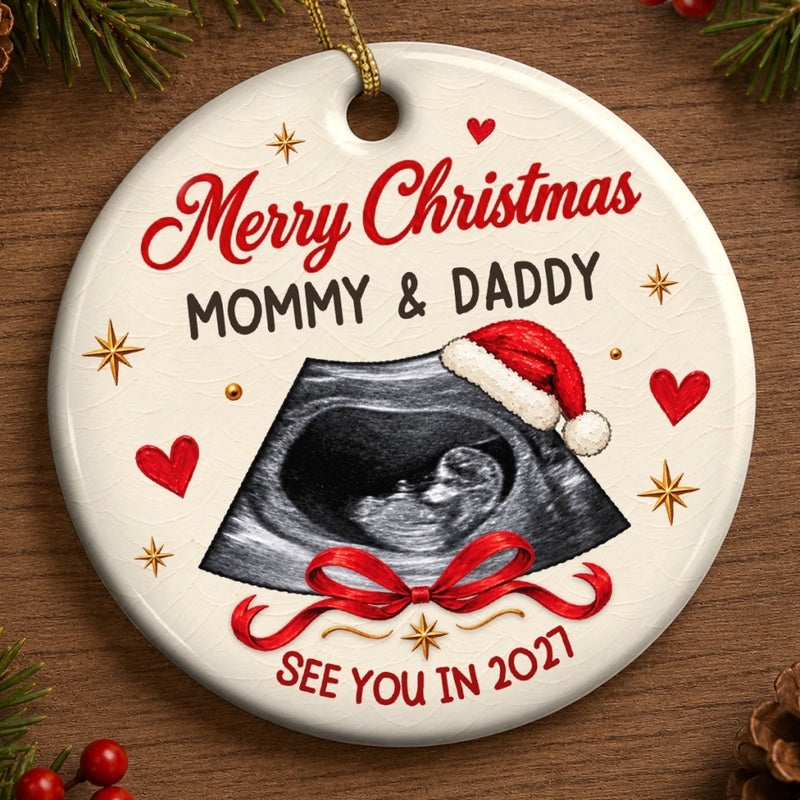 Custom Ultrasound Photo Christmas Gifts for Expecting Parents - Personalized Ceramic Ornament