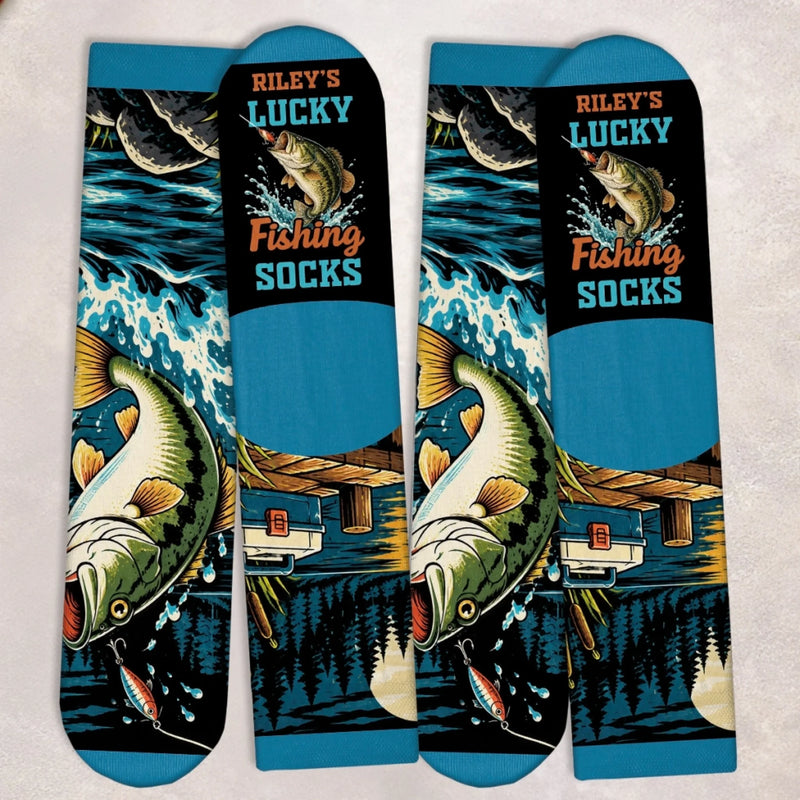 Custom Crew Socks - Personalized Birthday Fishing Gifts For Fisherman - Catching Big Fish Every Time
