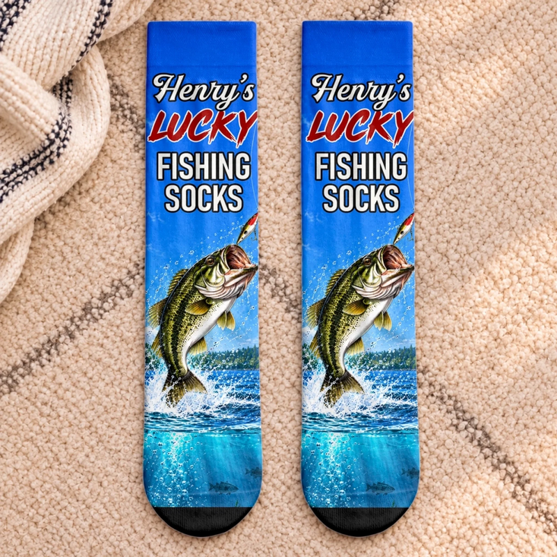 Custom Crew Socks - Personalized Birthday Fishing Gifts For Fisherman, Husband, Son, Grandson, Brother, Grandpa, Dad, Yourself - Good Times Great Catches